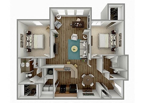 Floor plan for 2 beds, 2 baths, 1252 sqft